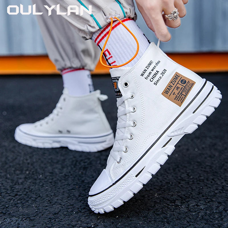 Summer Men's Shoes High Top Canvas Shoes Men Trendy Casual Sneakers/Classic Style Fashion Black White Board Shoes