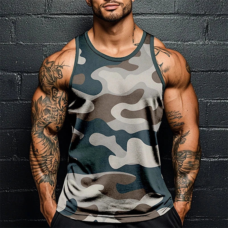 Summer Daily Exercise Men's Tank Top Camouflage Outdoor Sports/Running Fitness Men's Sleeveless T shirt Street Men's Tank Top 6xl