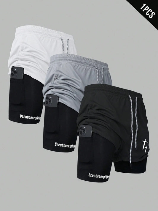 Men's 2 In 1 Sport Shorts With Drawstring Waist/And Phone Pocket Athletic Gym Workout Shorts