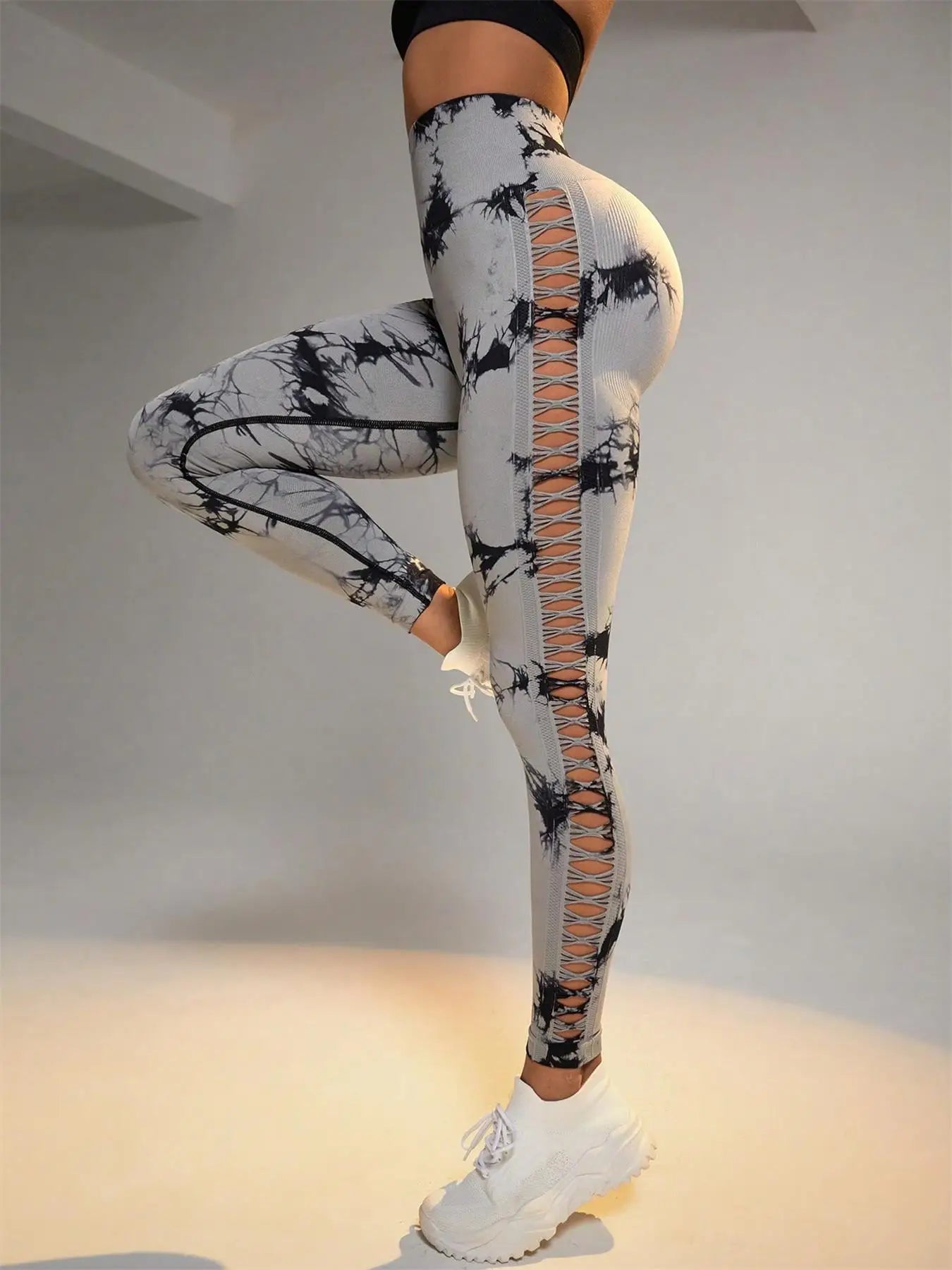 Tie Dye Seamless Leggings for Women High Waist Yoga Pants/Scrunch Butt Lifting Elastic Tights Side mesh design