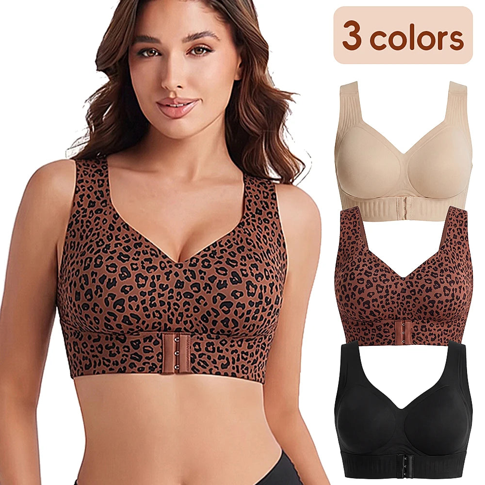 Women Wireless Posture Bra, Front Closure Cross Back Design/Wide Strap Full Coverage Back Support Comfort Daily Underwear