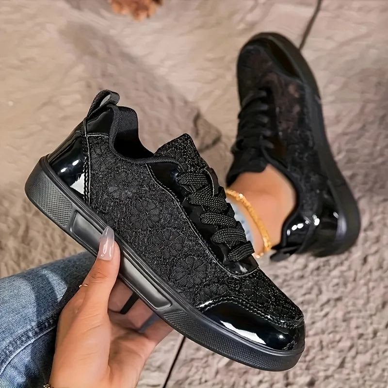 New Arrival Women Lace Mesh Platform Sneakers Floral Embroidery/Breathable Slip On Lace Up Casual Walking Shoes