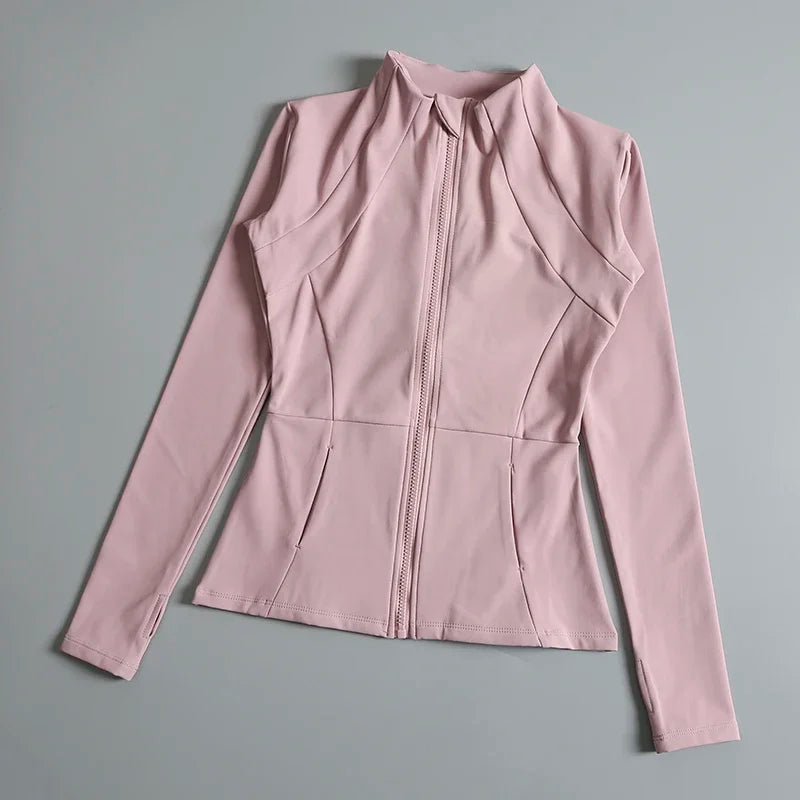 New yoga wear ladies coat round high elastic loose exercise/yoga fitness long sleeve stand-up collar yoga tops