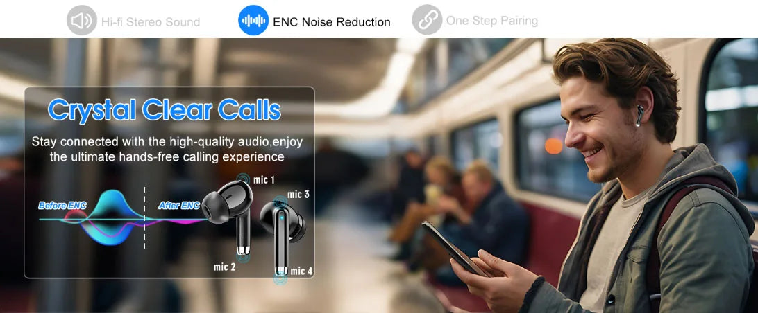K66 Noise Cancelling Earbuds 90% ANC Reduction 14.2mm/Hi-Res Sound, BT 5.3, IPX7 Waterproof 48H Playtime