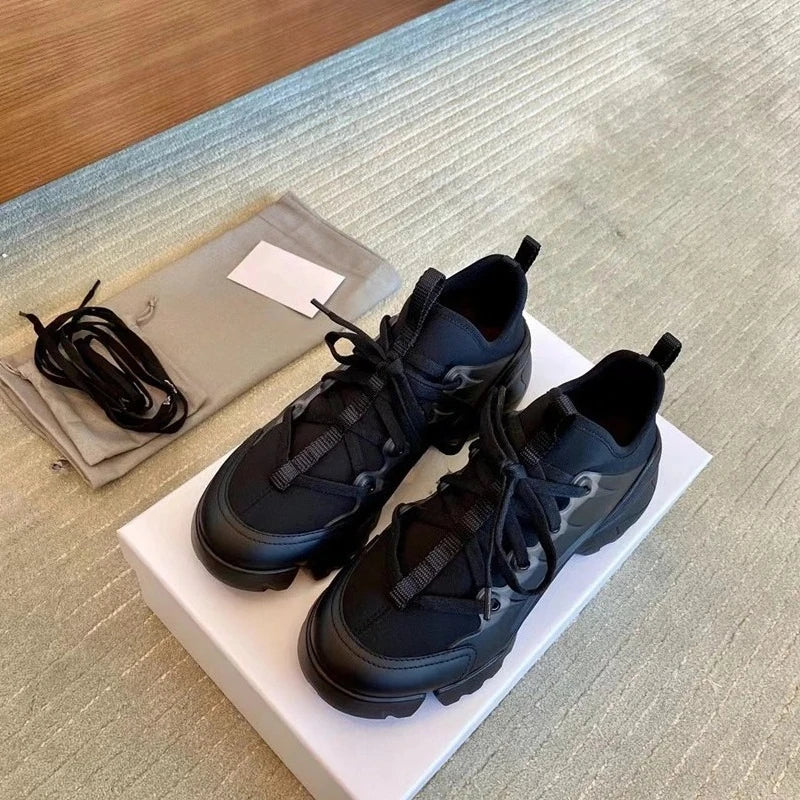 2026 New D-style Multi Color Shoes Women Genuine Leather Round Toe/Lace Up Platform Height Increasing Casual Sports Sneakers