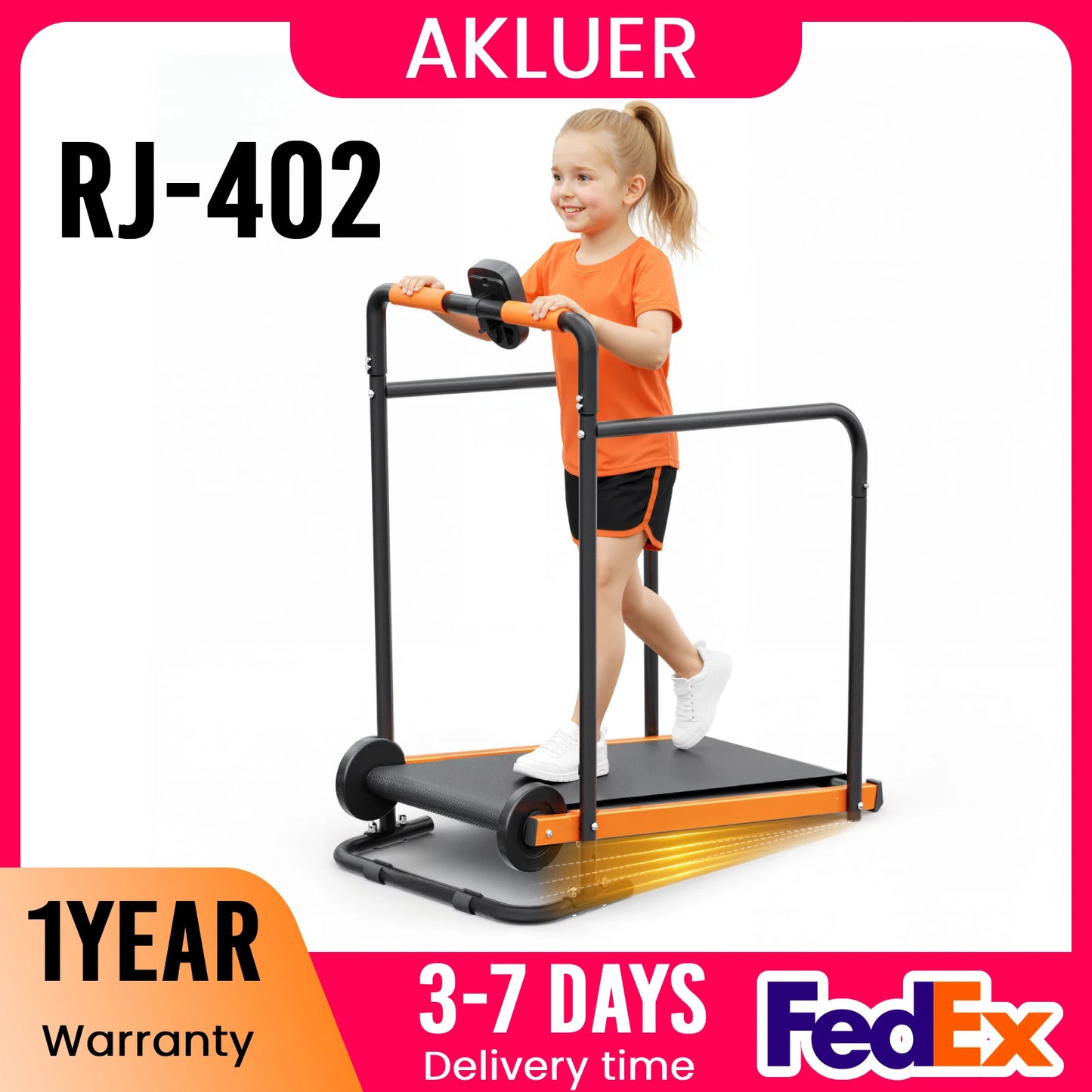 AKLUER Kids Walking Pad Treadmill Non-Electric Indoor Exercise Equipment for Boys & Girls Self-Propelled Fitness Toy with Front Padded Railing