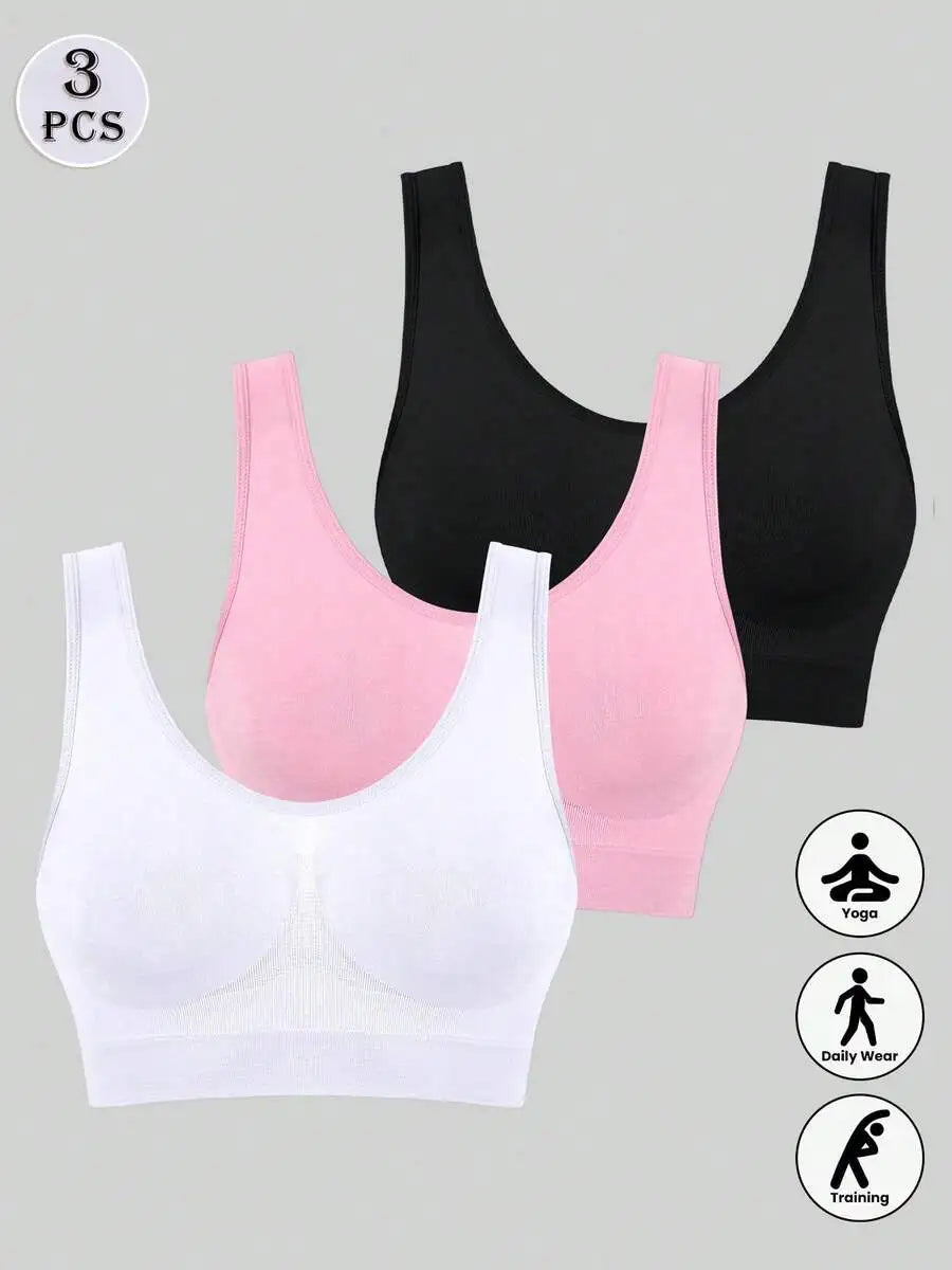 3 Packs Women Seamless Comfort Thin/Unlined Sports Bra Underwear