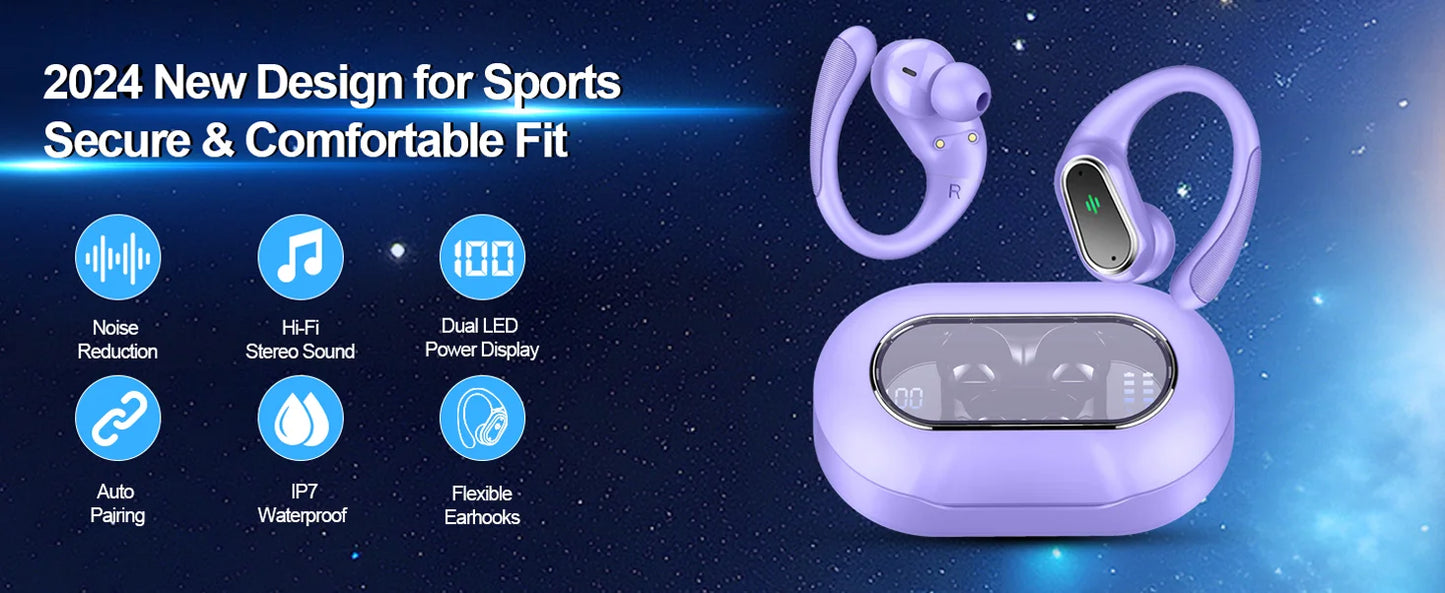 Wireless Earbuds, Bluetooth 5.3 Sport with ENC Noise Canceling Mic/50H Stereo Wireless Headphones, Dual LED Display.