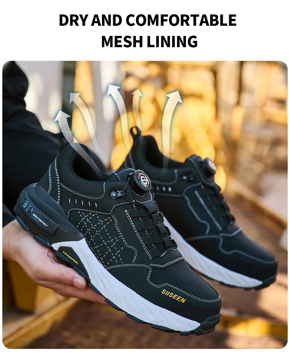 NEW Work Safety Shoes for Men Steel Toe Cap 4.0 KEVLAR Rotating Button/Work Sneakers Anti-smash Puncture-Proof Shoes Work Boots