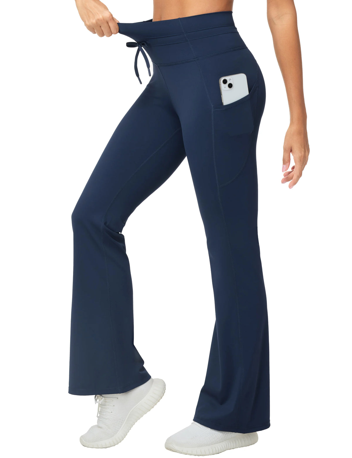 THE GYM PEOPLE Women's High Waisted Drawstring Flare Leggings/Workout Soft Stretchy Bell Bottom Yoga Pants with Pockets