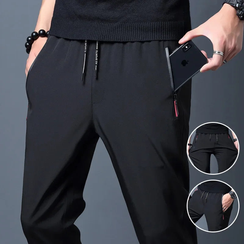 Men's Casual Pants Stretch Slim Fit Elastic Waist Classic Blue/Black Gray Male Brand Trousers Plus Size
