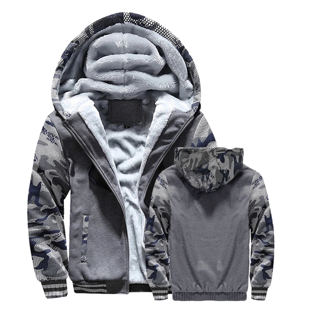 Winter Jacket Men Warm Coat Thick Fleece Male Zipper Hooded Jackets/Casual Hooded Sportswear Outerwear Long Sleeves Sports