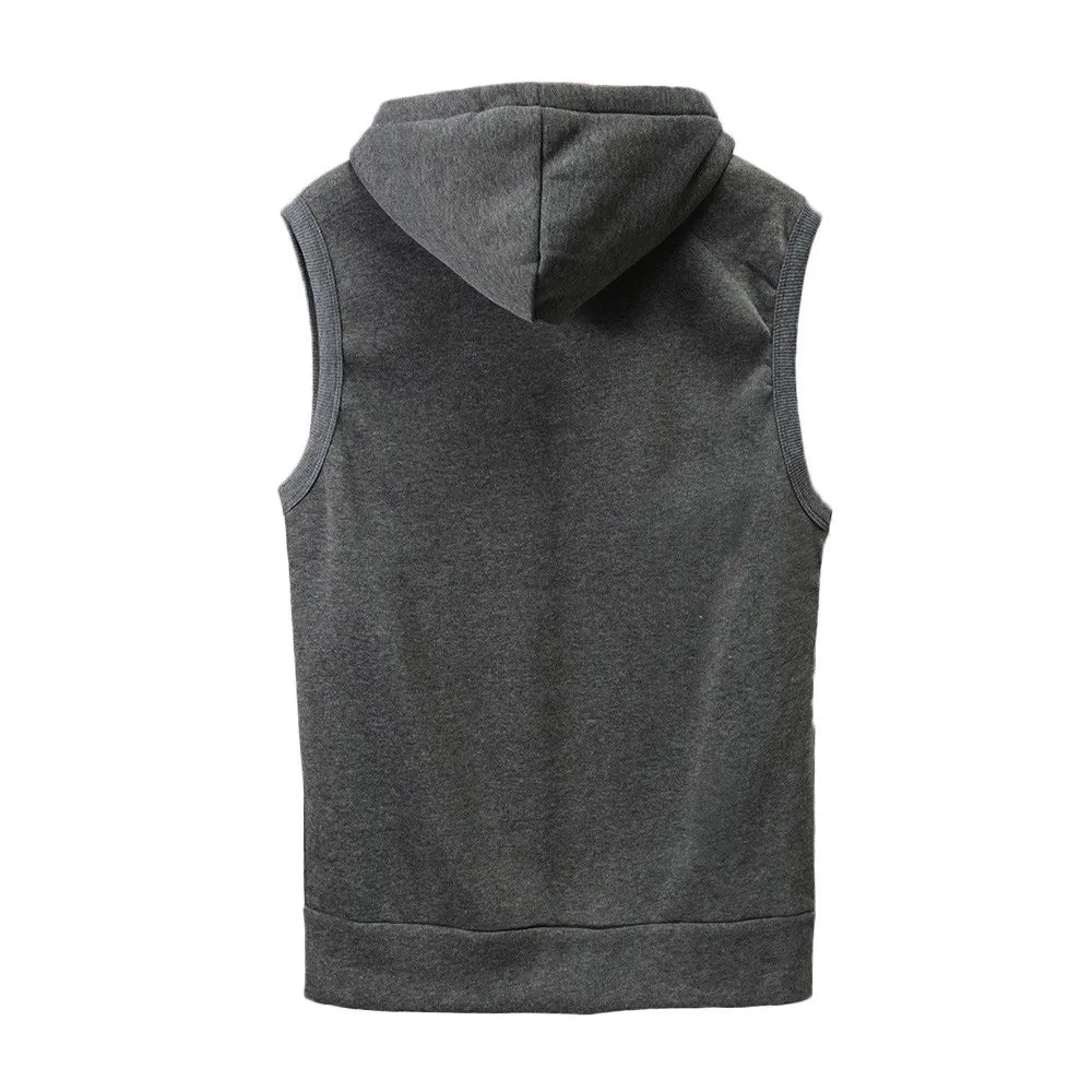 Brand Gyms Hooded Double Zipper Tank Tops Men/Bodybuilding Sleeveless Sweatshirt Fitness Workout Sportswear