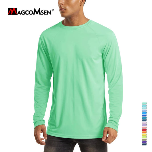 MAGCOMSEN Men's UPF 50+ Long Sleeve UV-Proof T Shirt Summer Quick Dry/Sun Protection Shirt Sports Running Pullover Tops