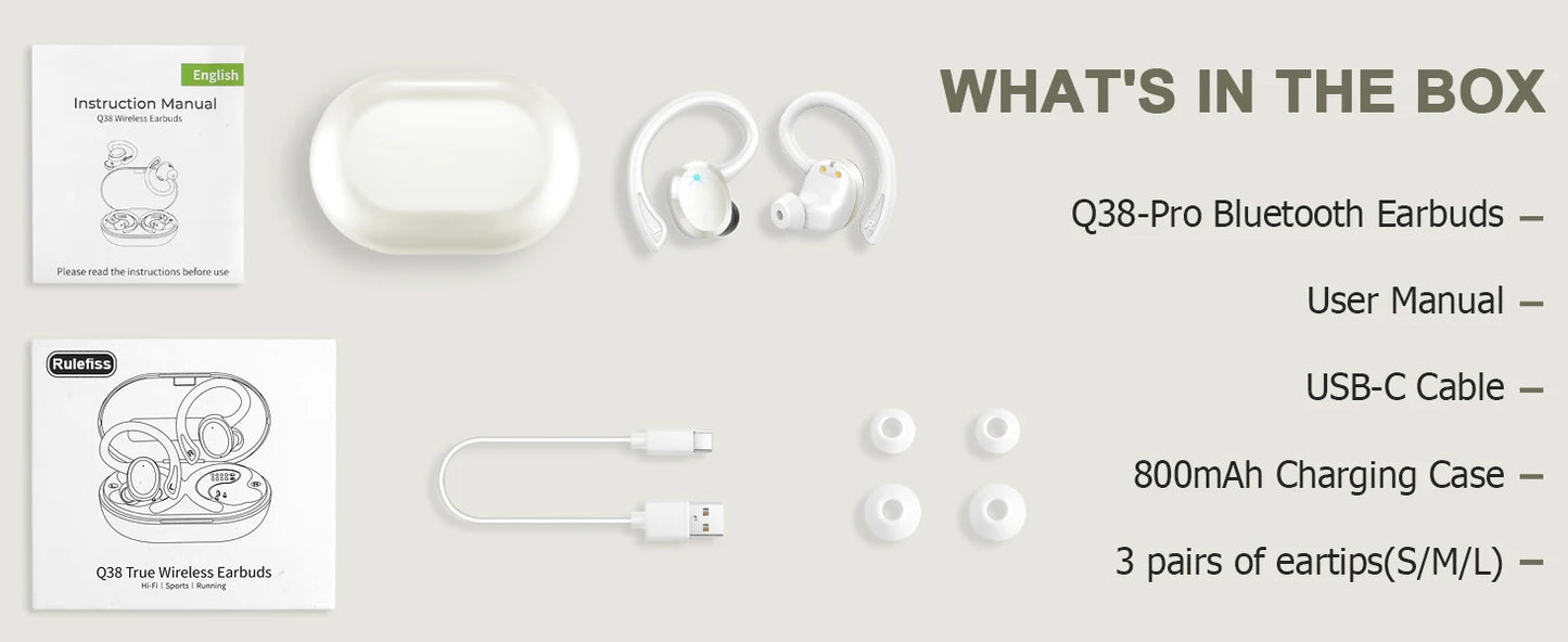 Wireless Earbuds, Bluetooth 5.3 On-Ear Headset Noise Cancelling Mic/48H Playtime Sports Headphones for Workout/Running