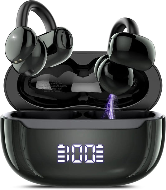 Open Ear Wireless Clip-On Headphones with Bluetooth 5.4 DNN Noise Cancelling/48H Playtime, Low Latency for Music & Calls