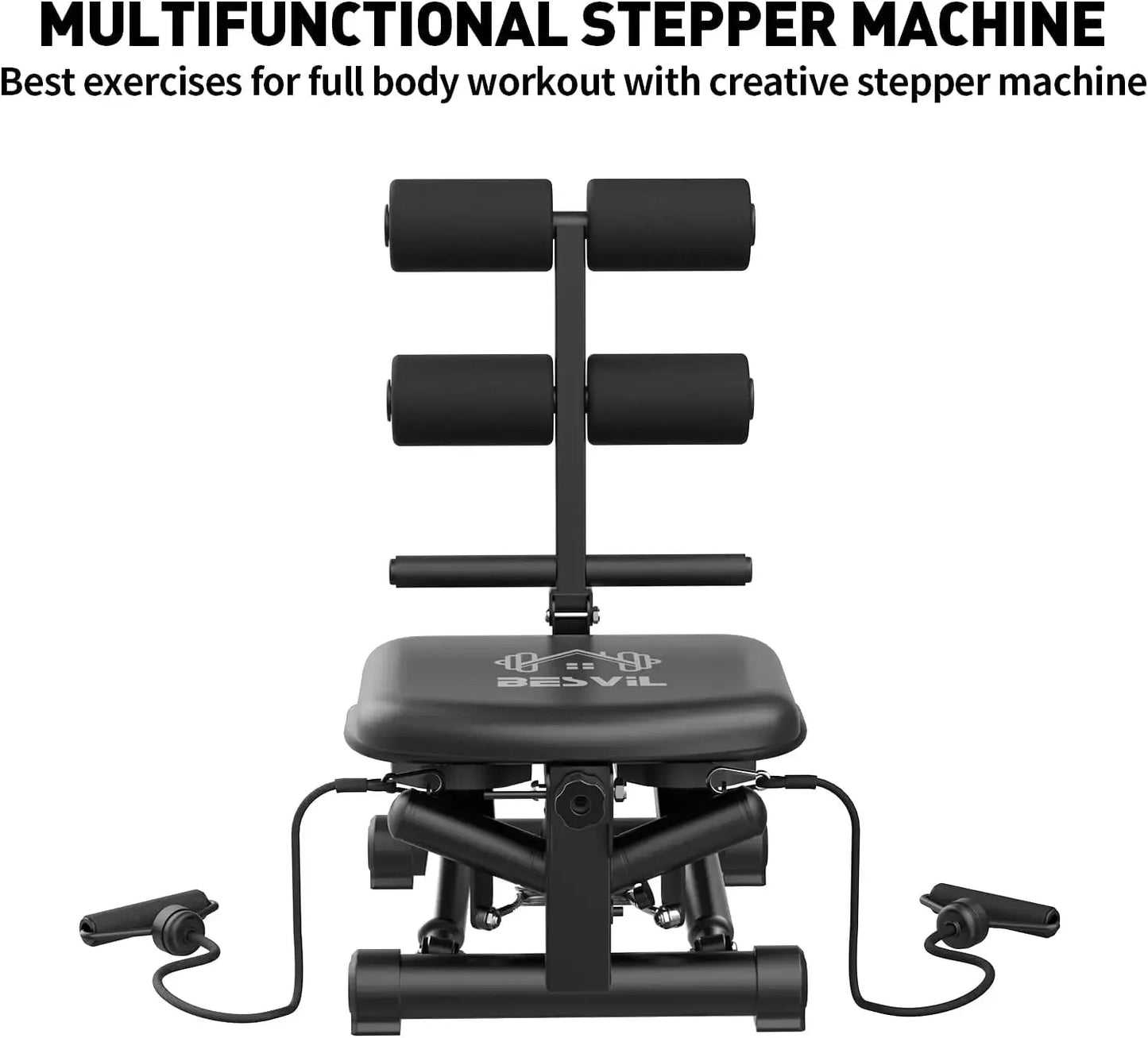 Steppers for Exercise at Home Stair Stepper with Resistance Bands/Ab Crunch Machine for Stomach Workout 330lbs Capacity