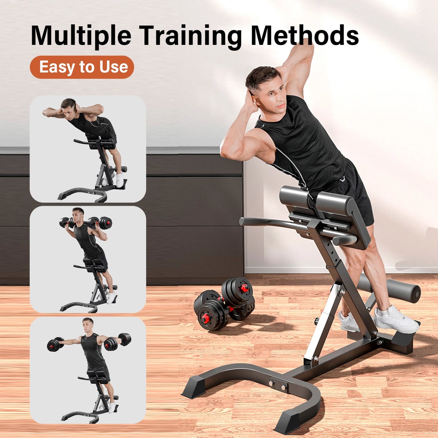 Adjustable Roman Chair for Home Gym Folding Hyperextension Bench for Lower Back/Heavy Duty Back Extender Machine with 5-Level Height Settings