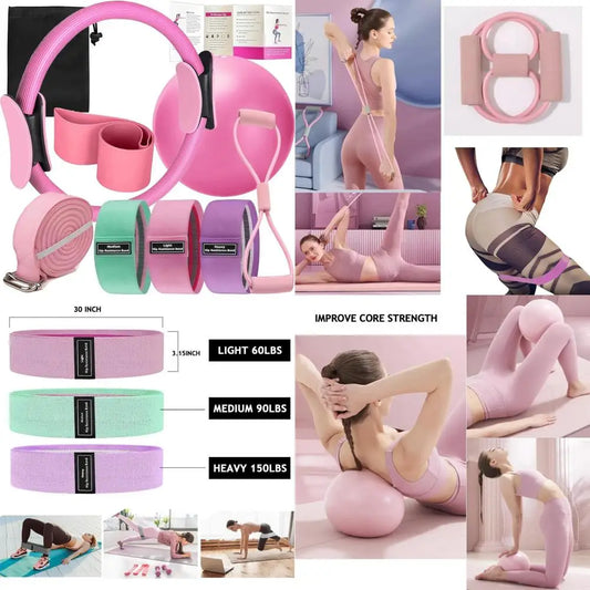 Pilates Set – Home Pilates Equipment for Women Kit with Magic Circle/Pilates Ring and Ball Set, Resistance Bands & Massage Balls
