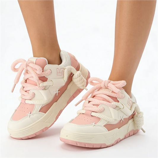 Pink Chunky Heel Platform Women Sneakers Fashion Runway/Sweet Outdoor Casual Trainers Large Size All Match Sport Shoes