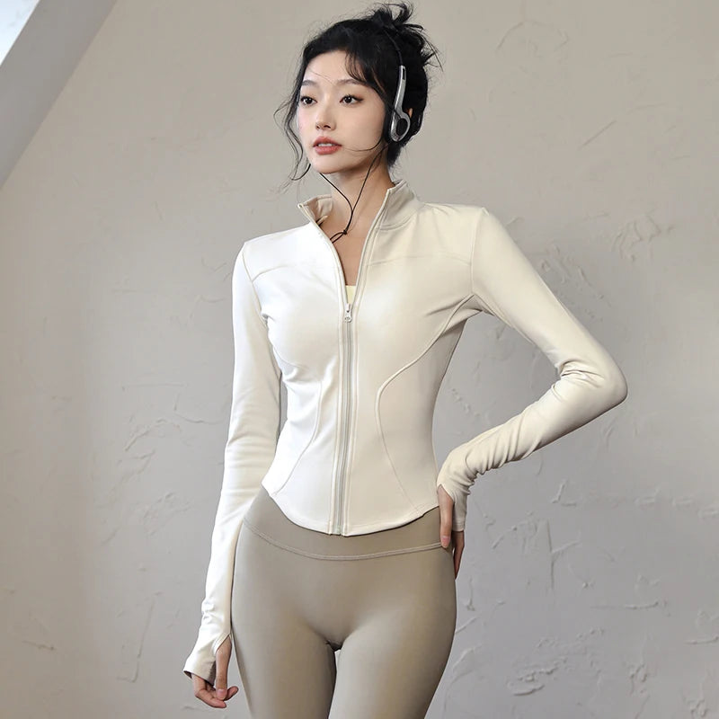 Long Sleeve Sports Jacket Women Zip Fitness Yoga Shirt Winter Warm/Gym Top Activewear Running Coats Workout Clothes For Cycling