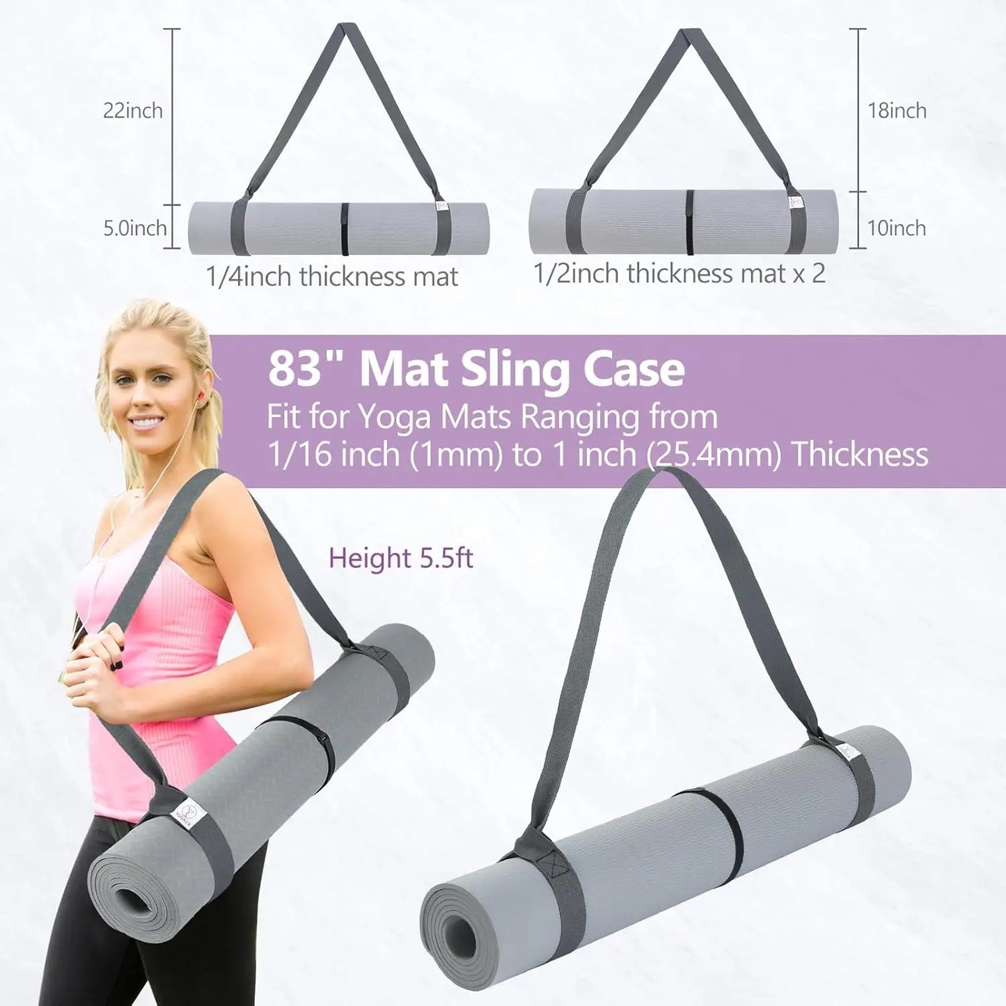 Adjustable Yoga Mat Carrier Strap for Large Mats/Thick Durable Sling with Stretching Band