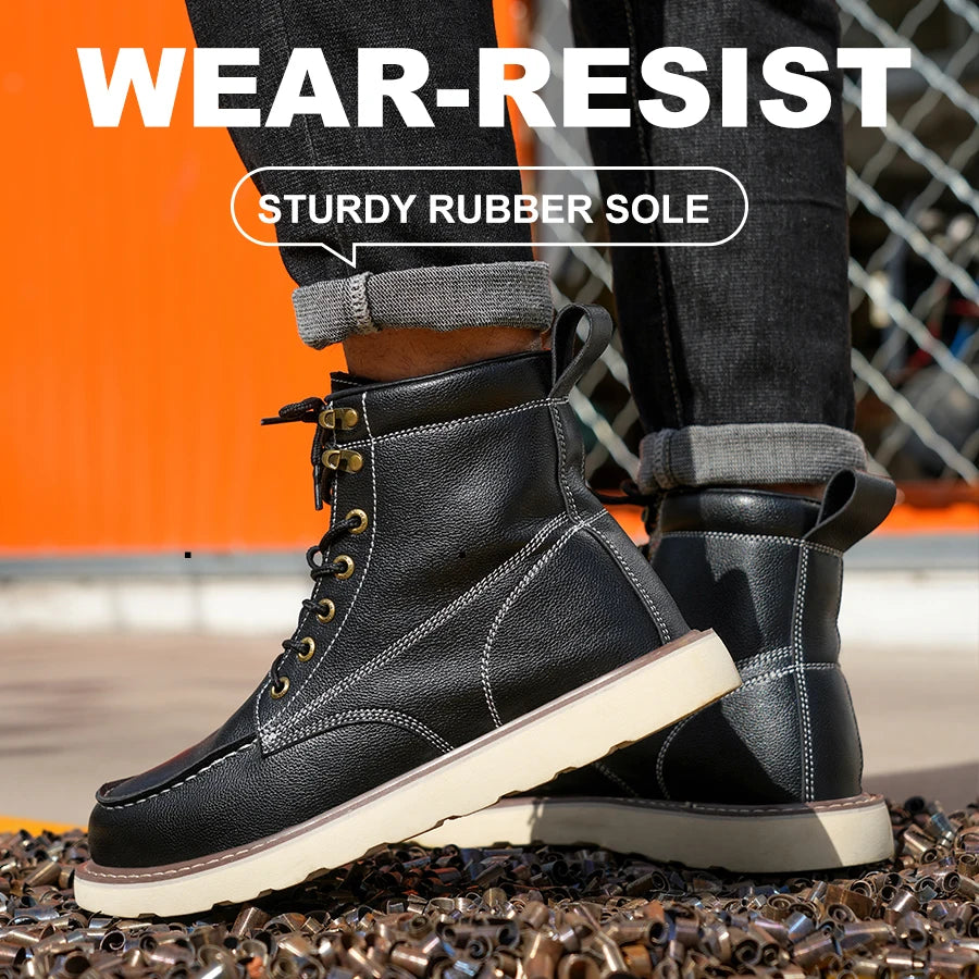 Two layer cowhide men's anti-smash/anti-puncture high top work safety shoes