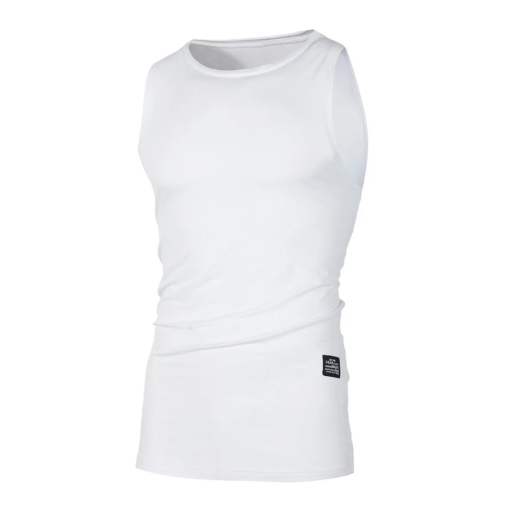 White T Shirt Men's Summer Sleeveless Blouse Gym/Fitness Muscle Tee Tops Solid Color Sweat Exercise Tank Top