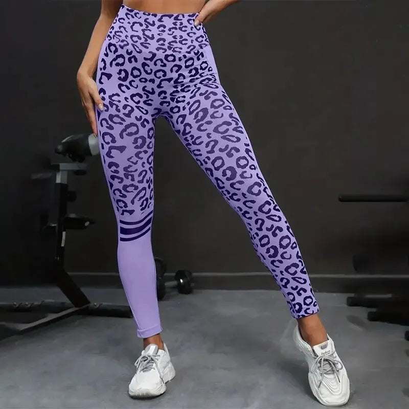Yoga 9 Minute Pants High Waist Belly Stretch Tights/Leopard Print Seamless Quick Drying Fitness Pants