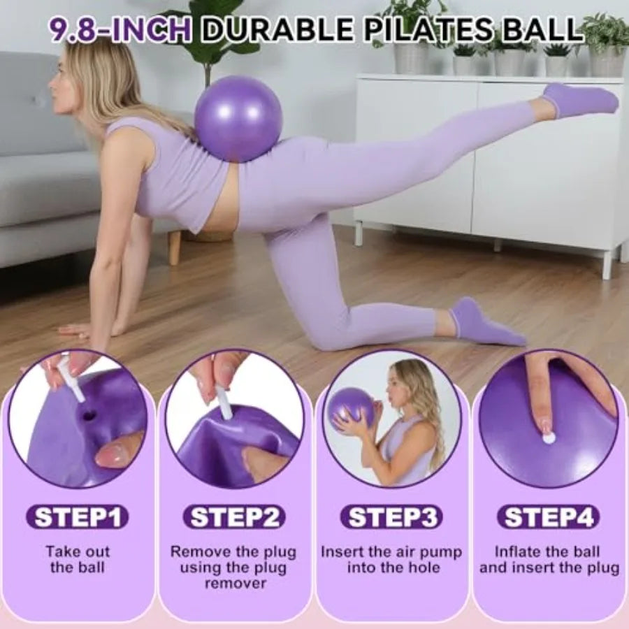 Pilates Ring and Ball Set Home Fitness Equipment for Women/with Resistance Bands 12'' Magic Circle 9.8'' Ball for Stress