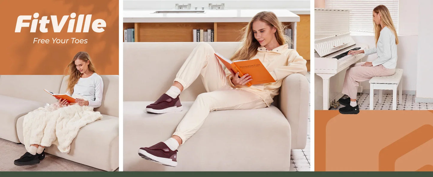 FitVille Extra Wide Women's Diabetic Shoes Adjustable Walking Shoes/for Elderly Orthopedics Wide Feet Swollen Foot Pain Relief