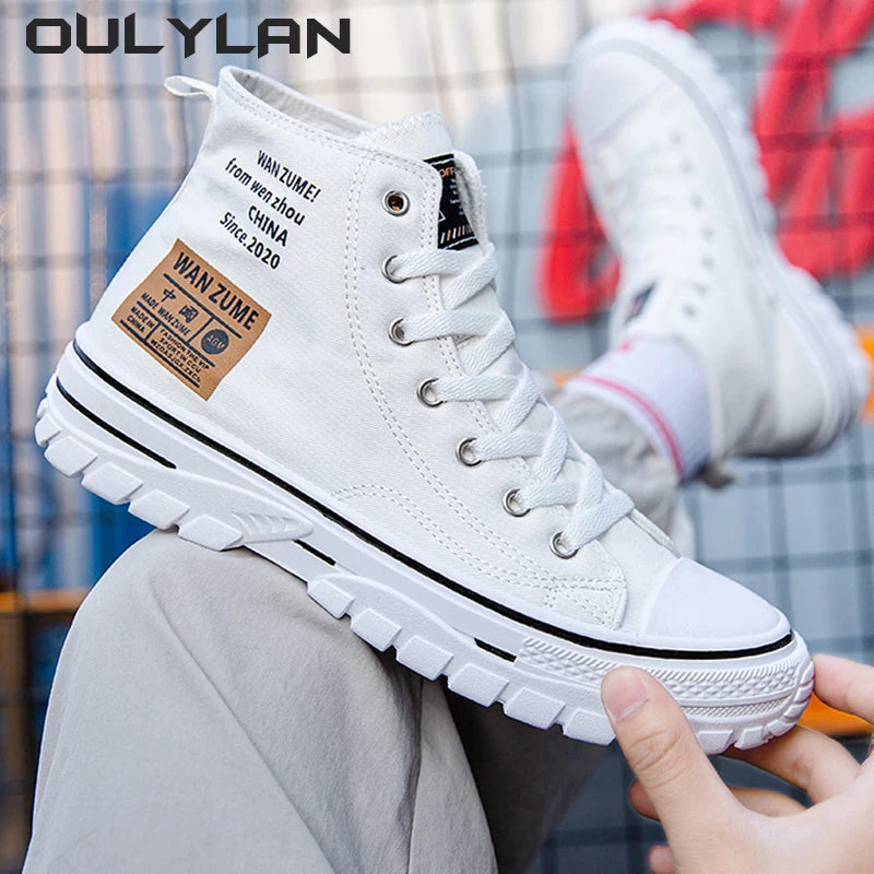 Summer Men's Shoes High Top Canvas Shoes Men Trendy Casual Sneakers/Classic Style Fashion Black White Board Shoes