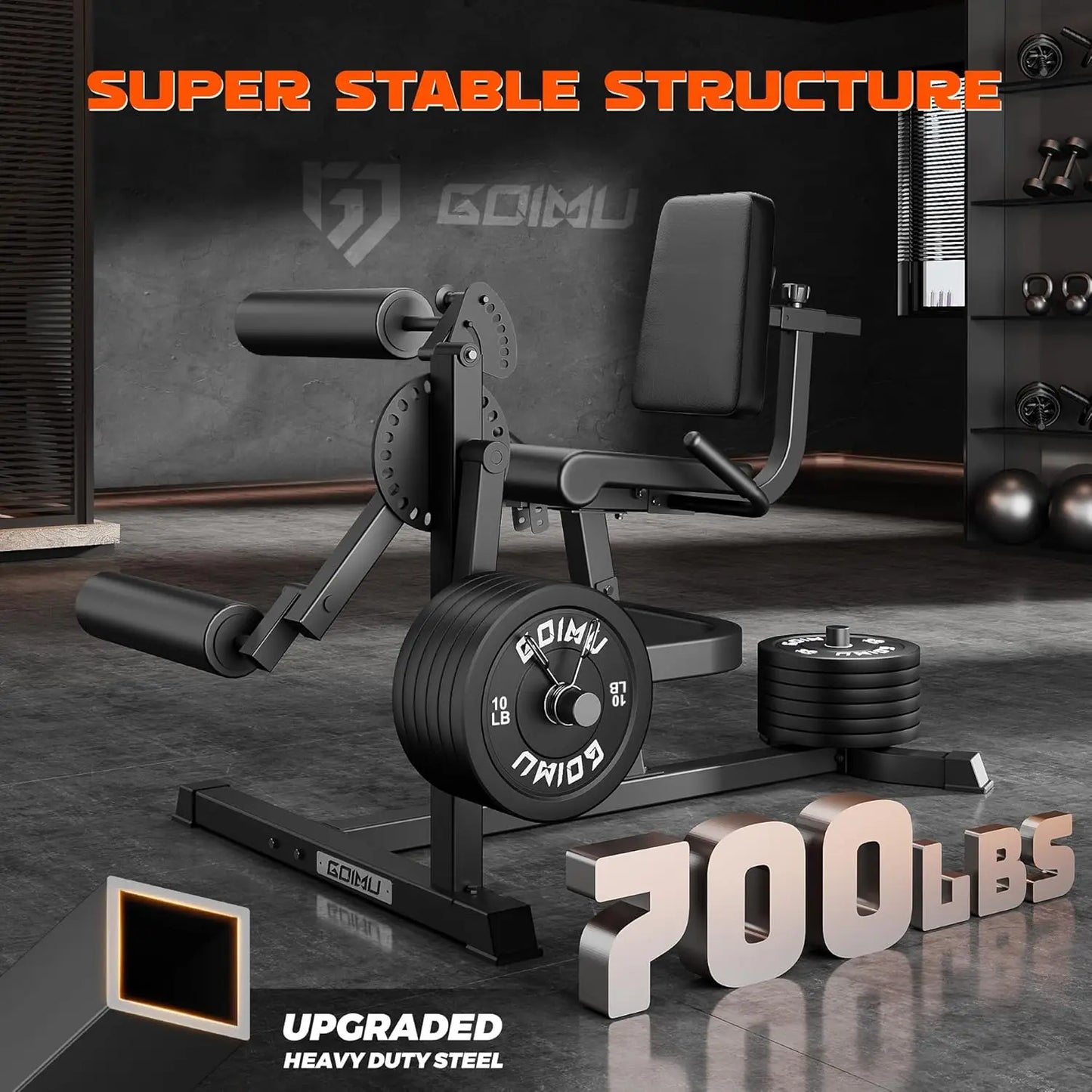 Leg Extension and Curl Machine, 4 in 1 Lower Body Workout Machine/Adjustable Leg Curl Machine with Plate Loaded