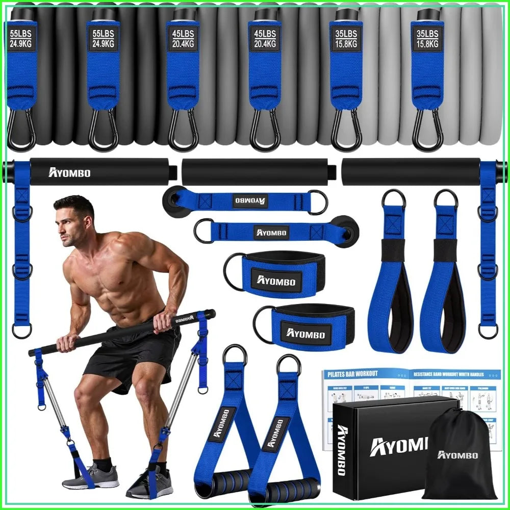 Heavy Duty Pilates Bar Kit with Resistance Bands Portable/Home Gym Equipment for Full Body Workout Arm Abs Waist