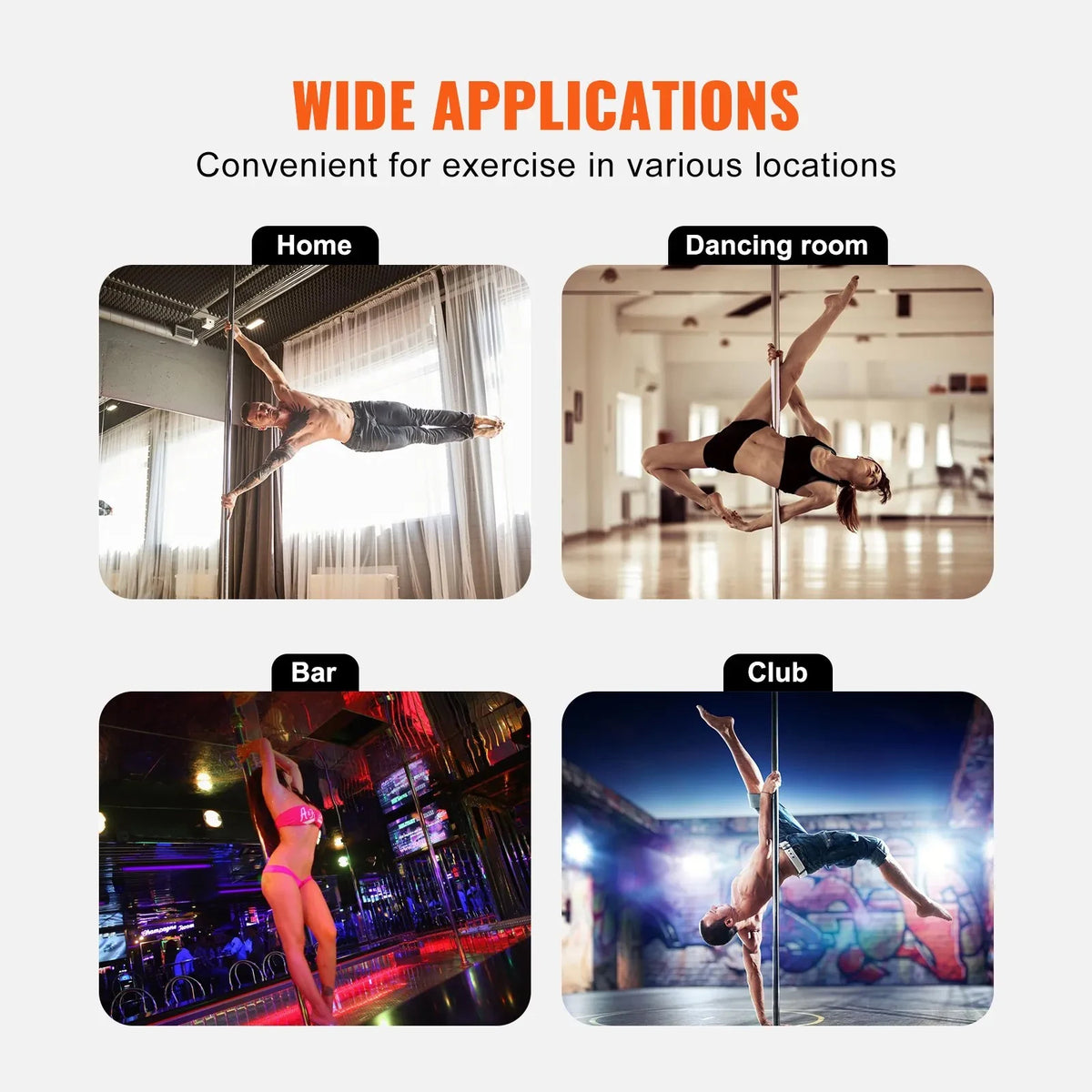 SIHAO Stainless Steel Dance Pole Kit Height Adjustable Spinning & Static Pole/Portable Dance Fitness Equipment for Home