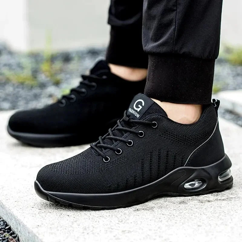 Men Safety Shoes Work Boots Summer Solid Color Lightweight Breathable/Steel Toe Anti-Smash Indestructible Tactical Work Sneakers