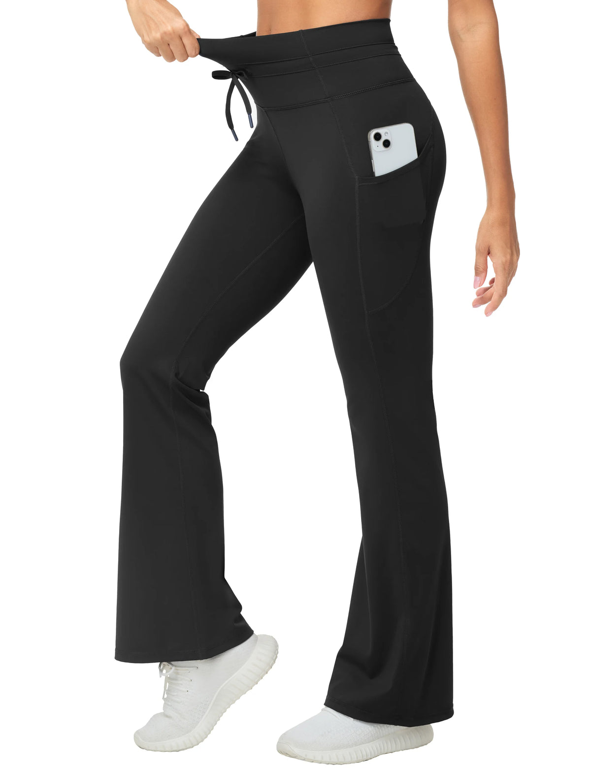 THE GYM PEOPLE Women's High Waisted Drawstring Flare Leggings/Workout Soft Stretchy Bell Bottom Yoga Pants with Pockets