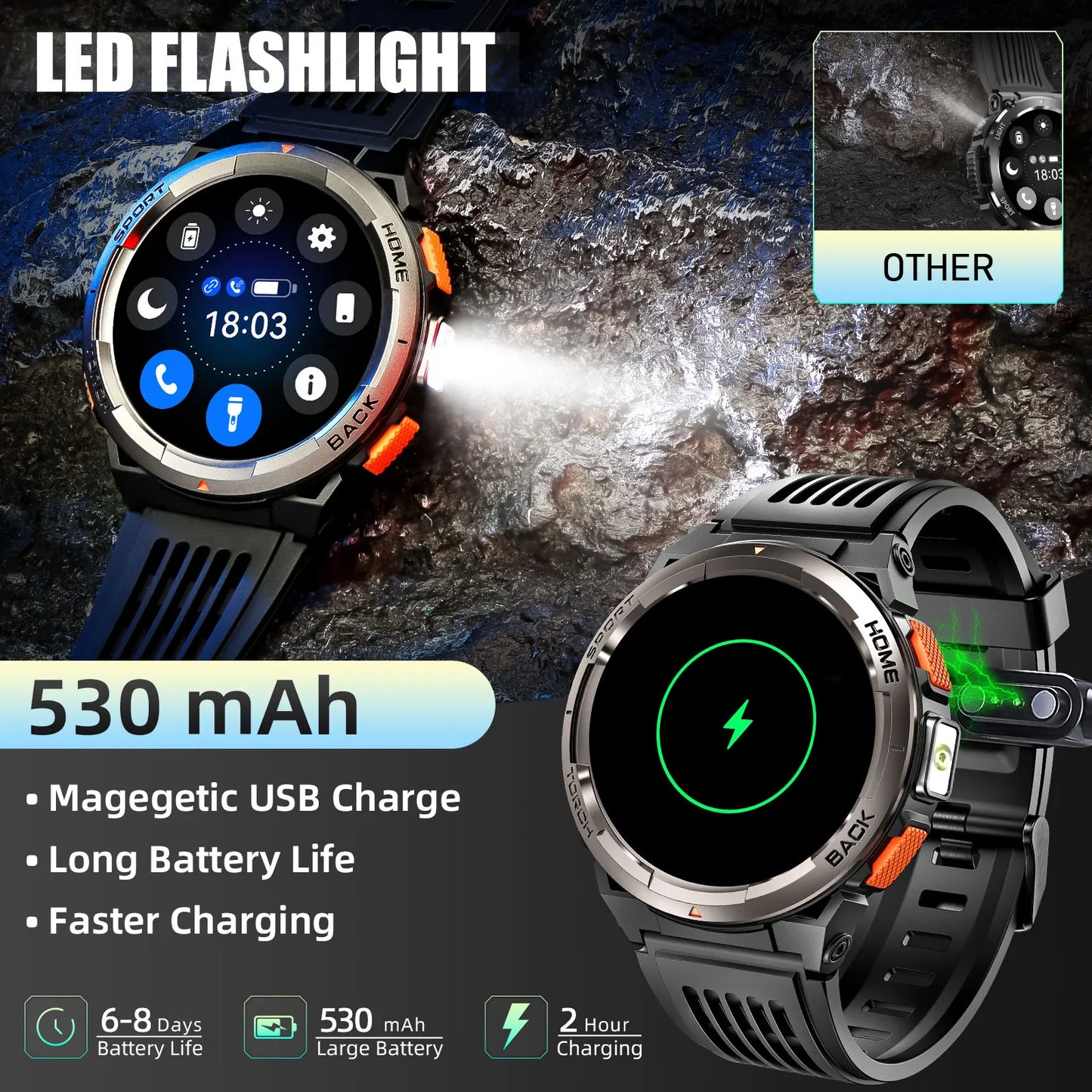 EIGIIS 1.45 Inch Smart Watch KE5 3ATM Waterproof Original Design/Sports Watch With Compass And Altitude Barometer LED Flashlight