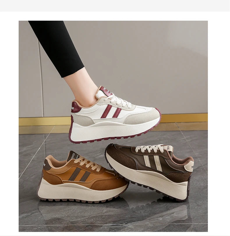 New Summer Autumn Women's Shoes With Thick Sole Casual Board Shoes/Spliced Sports Leather Surface Shoes For Students