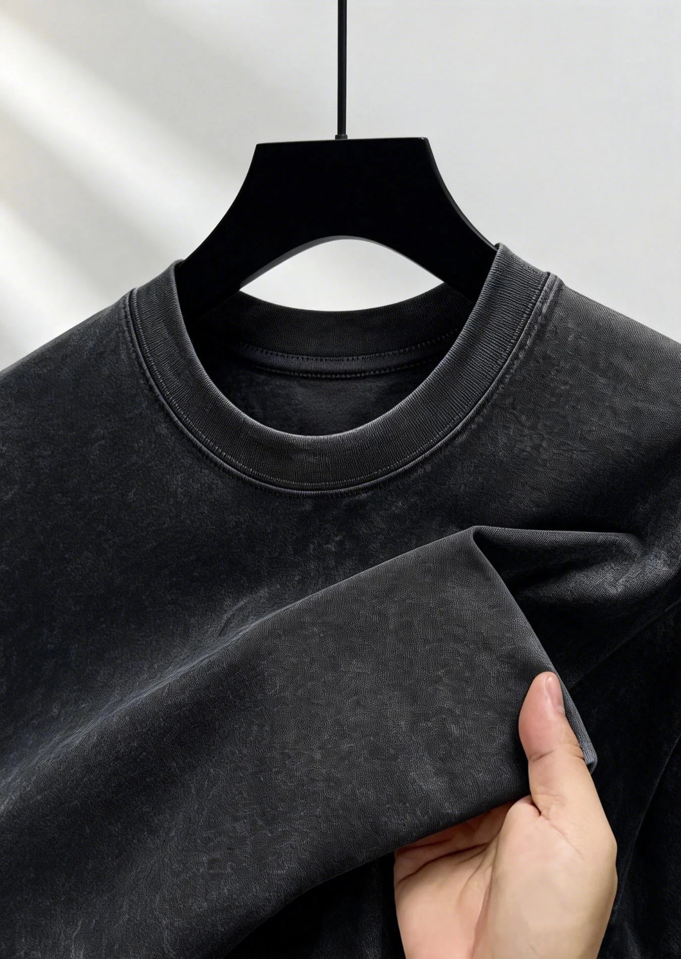 Men's 220g cotton washed T-shirt Retro heavyweight short sleeved/casual shirt solid color round neck short sleeved shirt