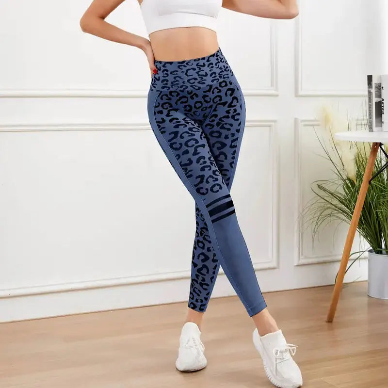 Yoga 9 Minute Pants High Waist Belly Stretch Tights/Leopard Print Seamless Quick Drying Fitness Pants