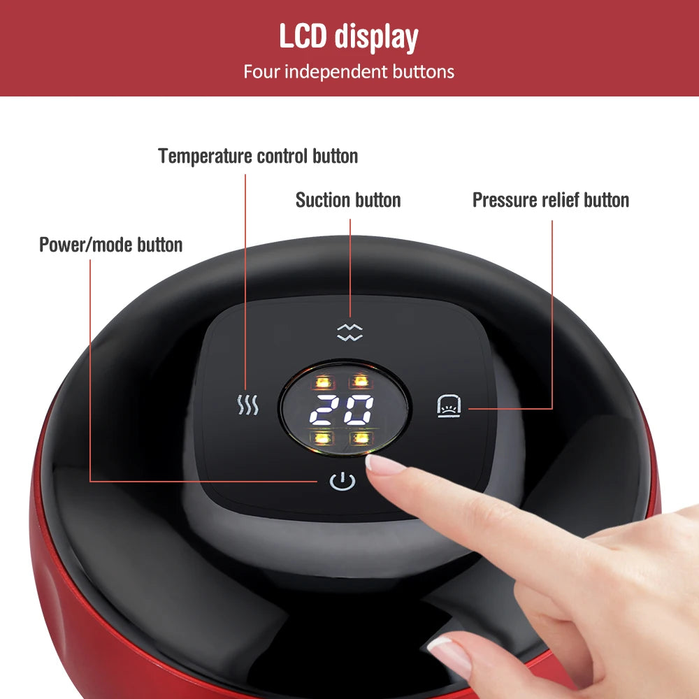 Intelligent Vacuum Cupping Massager 12 Gear Heating Body Gua/Sha Back Neck Arm Cupping Massager LCD Display USB Charging