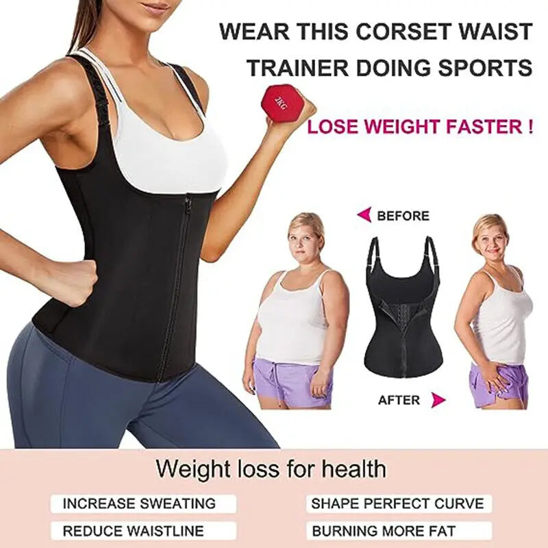 2 PCS Women's Waist Trainer Sauna Effect Sweat Vest Corset/Body Shaper Neoprene Shapewear Tummy Control Gym Workout Tank Top
