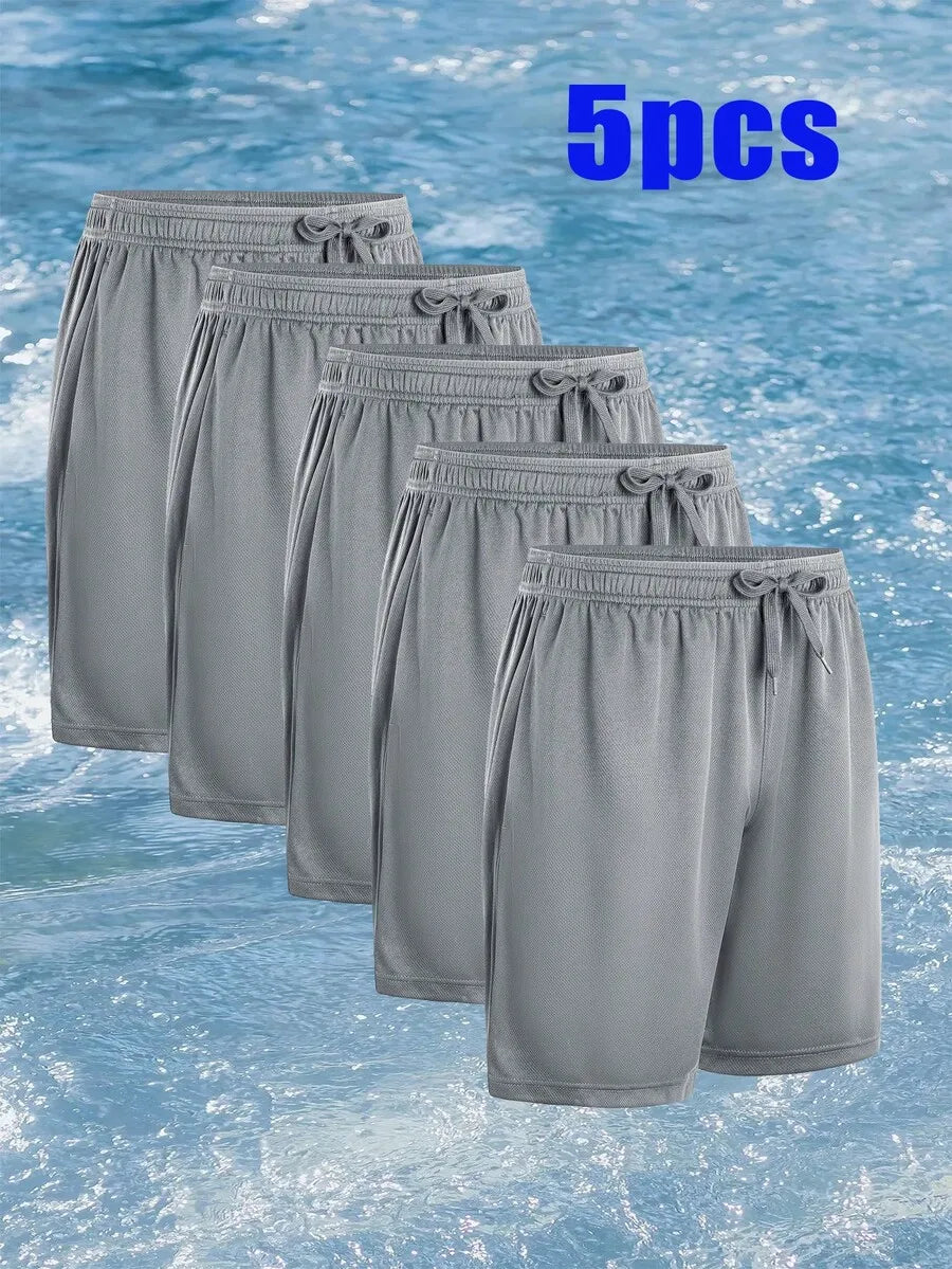 5 Pcs Men's Athletic Performance Shorts Quick Dry Polyester Micro Mesh/With Elastic Waist & 2 Side Pockets