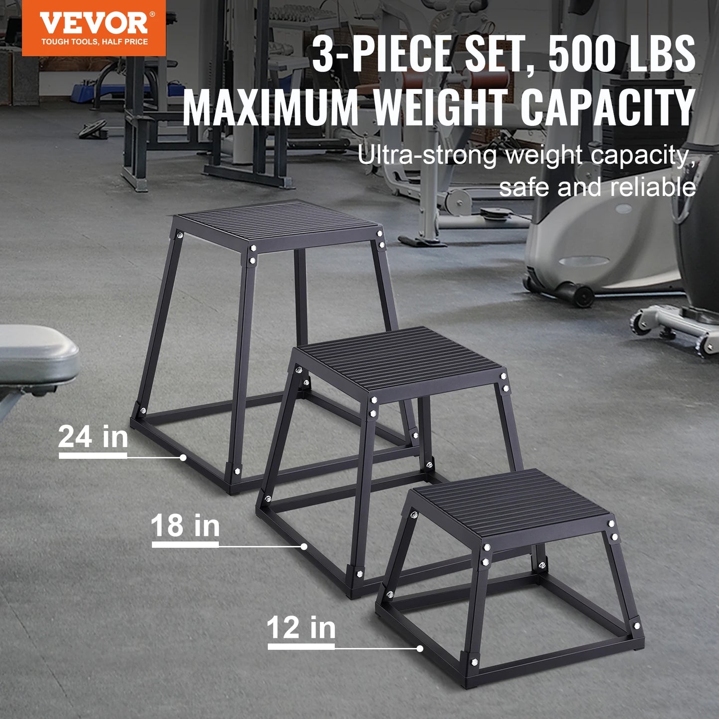 VEVOR Plyometric Jump Boxes, 12/18/24 Inch Plyo Box/Platform and Jumping Agility Box Anti-Slip Fitness Exercise Step Up Box Set