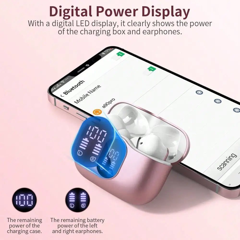 Ordtop Wireless Earbuds Bluetooth Headphones 48H Playtime Ear Buds/With LED Power Display, IPX7 Waterproof Bluetooth 5.4 Earphones