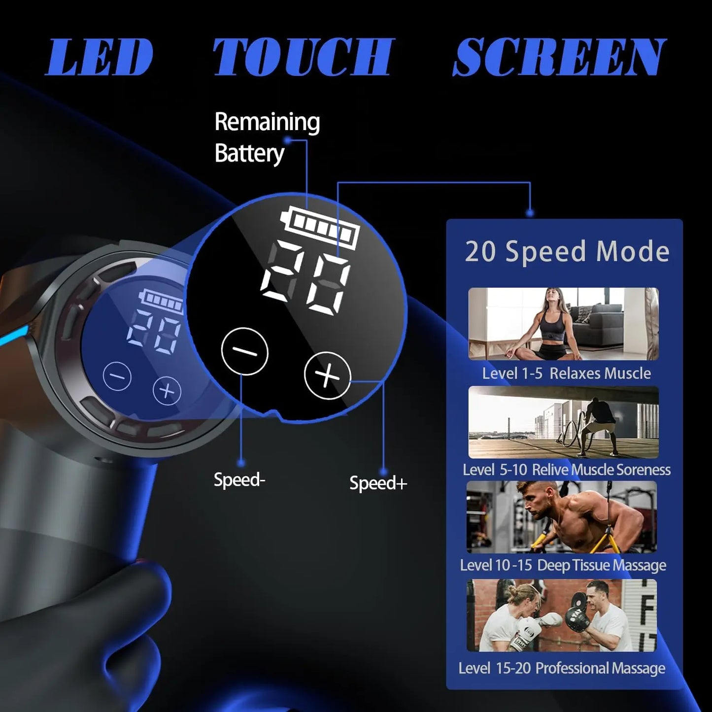 Christmas Gift for Women/Men Percussion Massage Gun/with 20 Speeds, LED Screen, Carry Case Silver