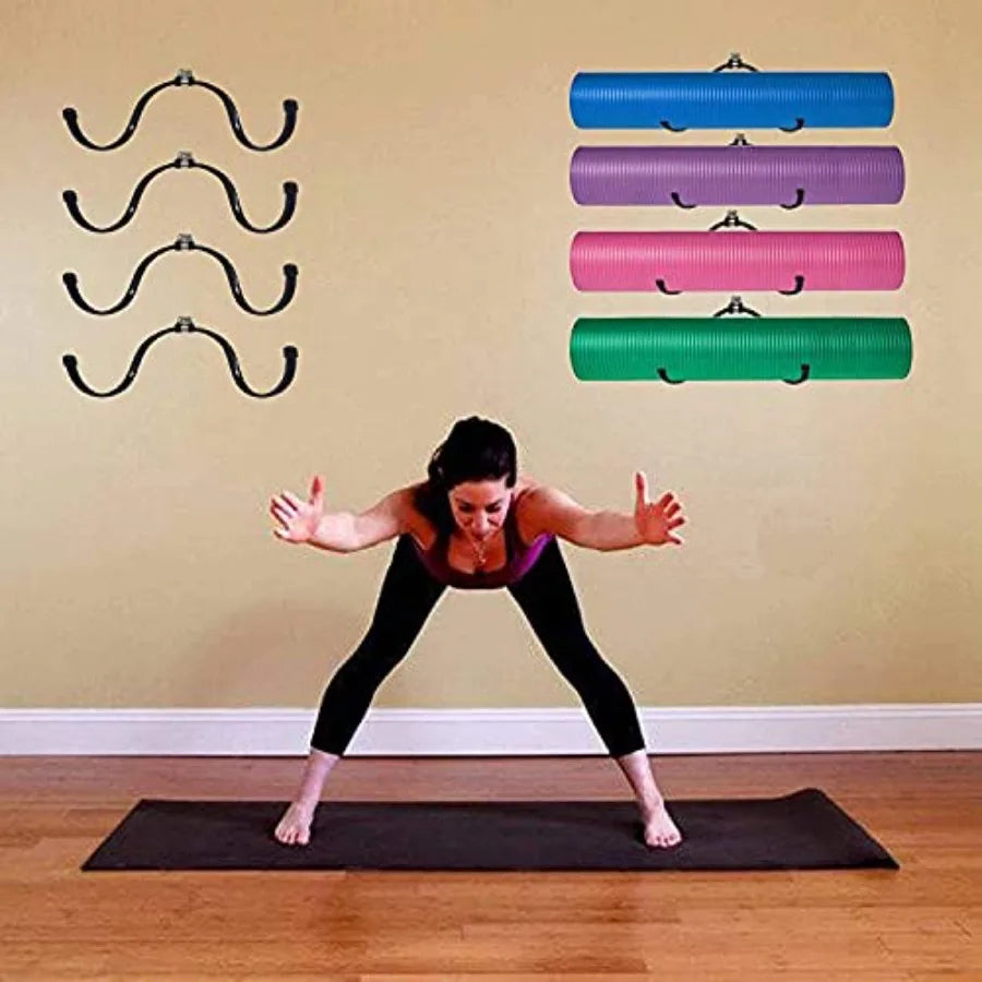 Wall Mount Yoga Mat Foam Roller and Towel Rack Hooks/Exercise Mat Storage Shelf for Hanging Yoga Strap and Resistance Bands