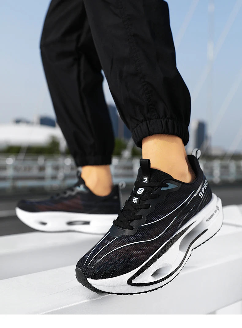 Men Breathable Mesh Comfortable Sports Shoes Fashion Color-Block/Sneakers Carbon Plate Support Light Rebound Running Shoes
