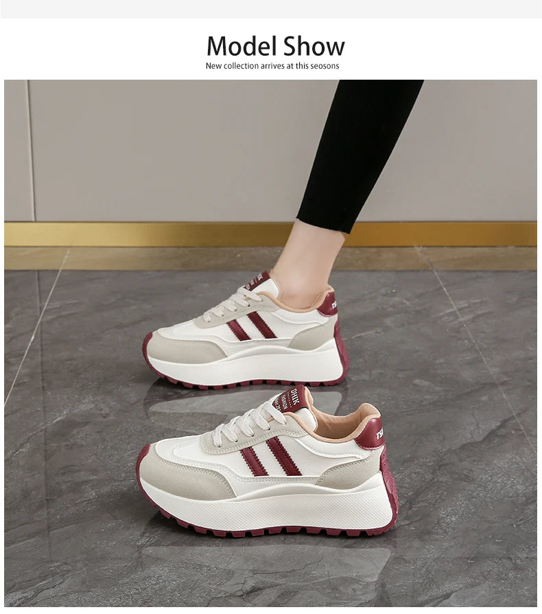 New Summer Autumn Women's Shoes With Thick Sole Casual Board Shoes/Spliced Sports Leather Surface Shoes For Students